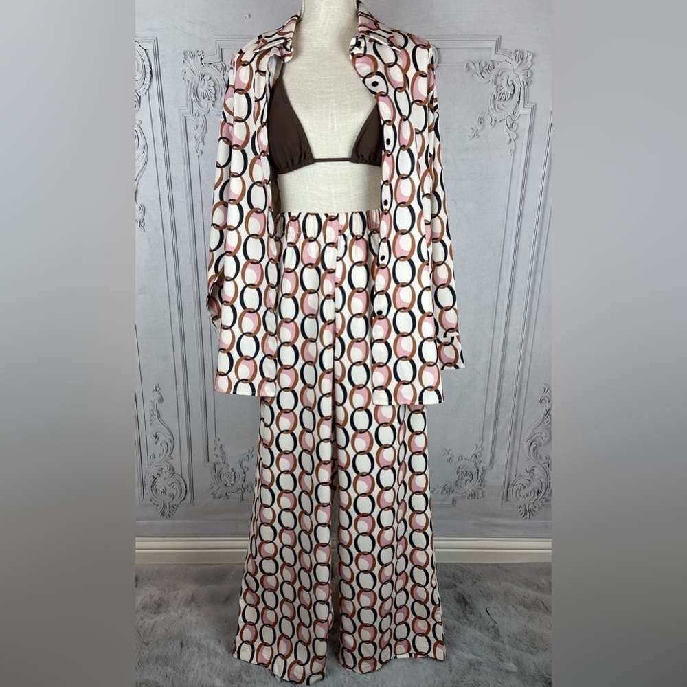 Elegant Loose Fit Long Sleeve Two-Piece Blouse & Trouser Pants Cord Set - Picture 3 of 16